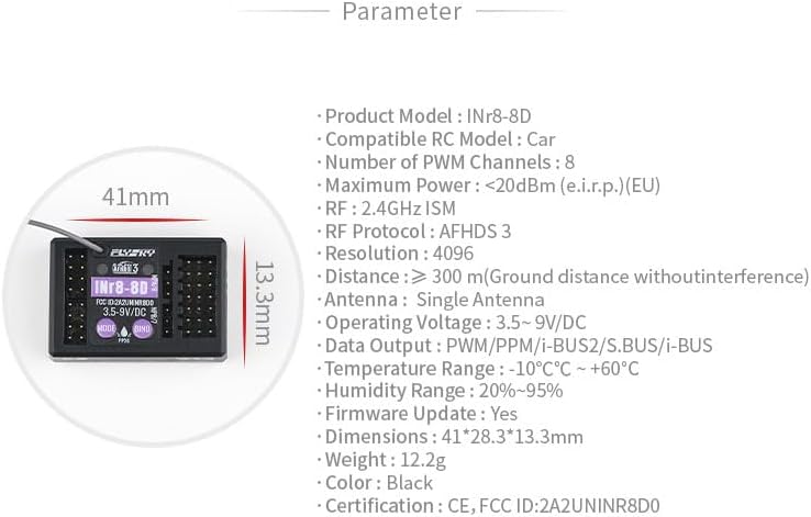 Flysky INr8-8D 2.4GHz 8CH AFHDS3 Receiver PWM PPM Ibus Compatible Transmitters Noble NB4 Series for RC Car