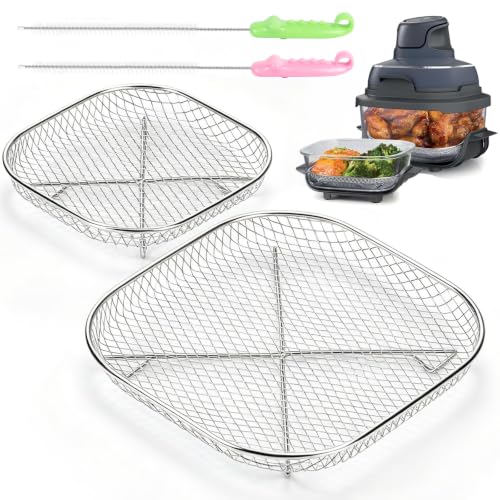 brikinte 2-teiliges Edelstahl-Gestell Set kompatibel mit Ninja Crispi Heißluftfritteuse wiederverwendbares Grillgitter für Ninja Crispi FN101 inklusive 2 Reinigungsbürsten
