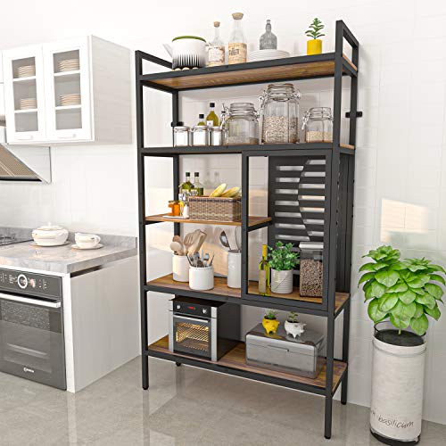 Weehom 5-Tier Adjustable Industrial Bookshelf, Modern Wood Bookcase With Stable Metal Frame, Open Storage Shelves Standing Shelving Unit For Living Room Bedroom Kitchen Office #TOP4
