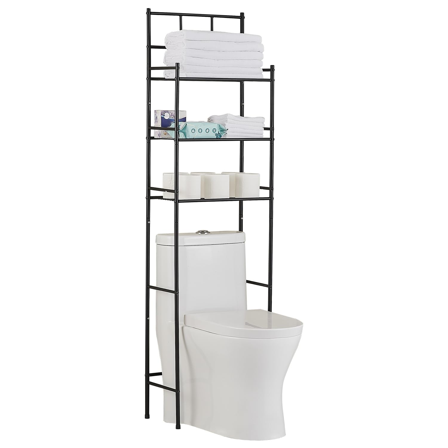 Étagère de Toilettes, 3 Niveaux Rangement au Dessus des Toilettes, Étagère WC, Meuble Salle de Bain Rangement, Convient à la Plupart des Toilettes, Économie d'espace, Noir