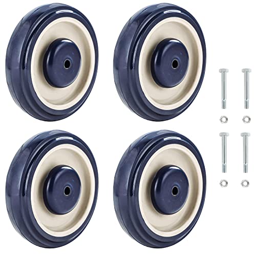 NATGAI Shopping Cart Replacement Wheels Kit Noiseless 5inch Diameter Wheels with Axles Bolts 4 sets (Blue)