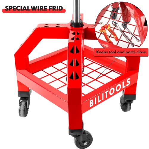 Bilitools Adjustable Shop Stool, Rolling Garage Mechanic Stool With Wheels 300Lbs Capacity 16 Inch Oversized Seats #TOP5
