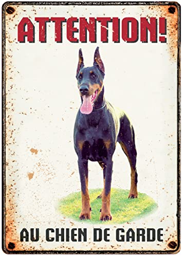 Plaque Attention au chien Dobermann marron monte la garde main image 1