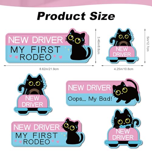 Image of Student Driver Sticker Magnet for Car - Cosmisun 4 Pcs Black Cat New Driver Car Magnets Cartoon Animal Reflective Magnetic Bumper Stickers Decal Keep Distance Safety Sign for Teens New Driver Learner