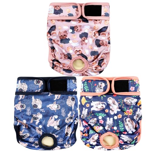 Image of Langsprit Washable Female Dog Diapers (3 Pack) - No Leak Reusable Diapers for Doggy Female in Period - Highly Absorbent Dog Heat Panties with Adjustable Snaps L Size