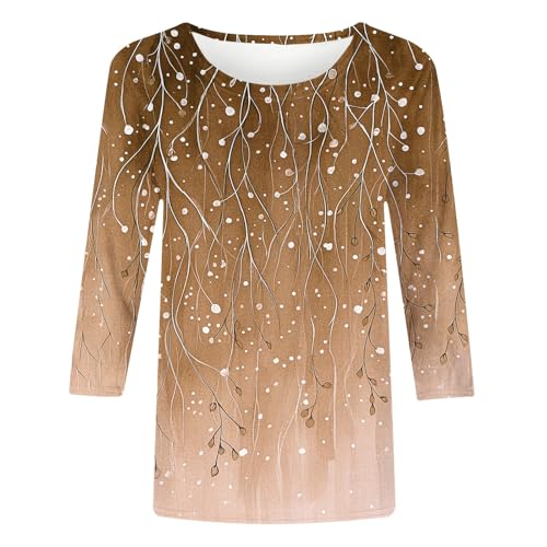 Image of 3 /4 Sleeve Tshirts Shirts for Women Vintage Flowers T Shirt Crew Neck Going Out Tops Elbow Length Sleeve Tops