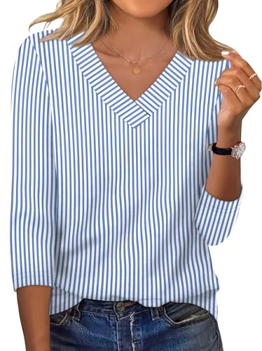 Image of XIEERDUO 3 /4 Length Sleeve Womens Tops V Neck T Shirts Summer Clothes Basic Blouses Dressy Casual 2026 Spring Outfits