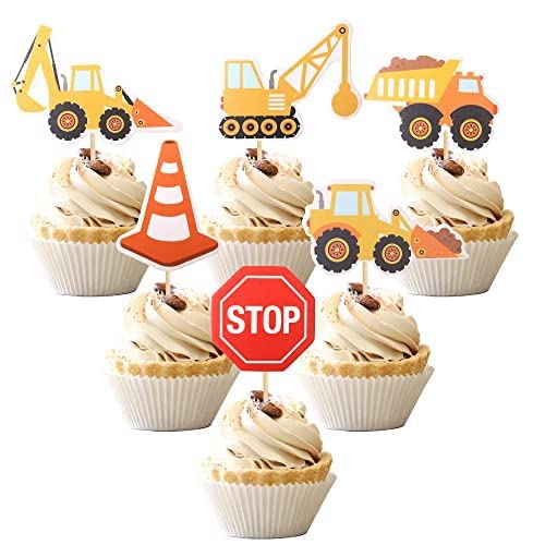 36 Stück Baufahrzeug Cupcake Topper Bau Cupcake Topper Auto Bagger Kuchendekoration Bagger Muffin Dekoration, für Kinder Jungen Kinder Geburtstagsfeier Party Kuchen Dekoendeko Cover