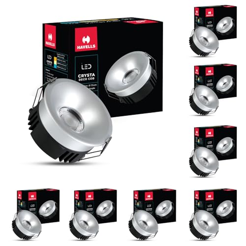Image of Havells Crysta Deco Cob 18W 6K Silver,Led-Spotlights,Energy Efficient,Long Life of 25000 Burning Hours,Beam Angle of 36,Metal Body Cob with Independent Driver,Cool Daylight (6500K) Pack of 8