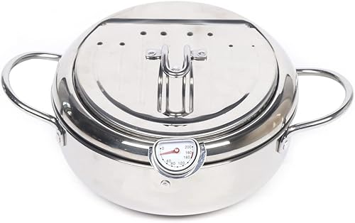Miniatura 5 de Olla de acero inoxidable, pequeña freidora japonesa Tempura de acero inoxidable, olla tempura para cocina con termómetro, escurridor de aceite y
