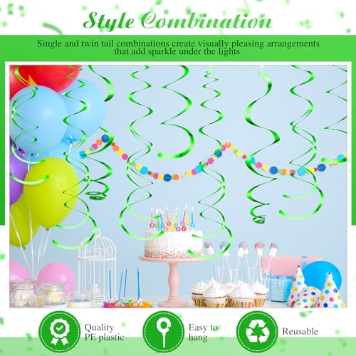 Image of 36 Pcs Hanging Swirl Party Decorations Plastic Streamer Swirls Spiral Party Decorations for Ceiling Birthday Wedding Baby Shower Graduation(Green)