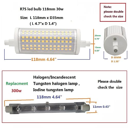 QLEE R7s Led Bulb 118mm 30w Dimmable Bulbs Led Halogen Replacement 300 Watt J Type Double Ended R7s Base 300w Equivalent Floodlight for Garage Floor Standing Light Warm Light - Image 3