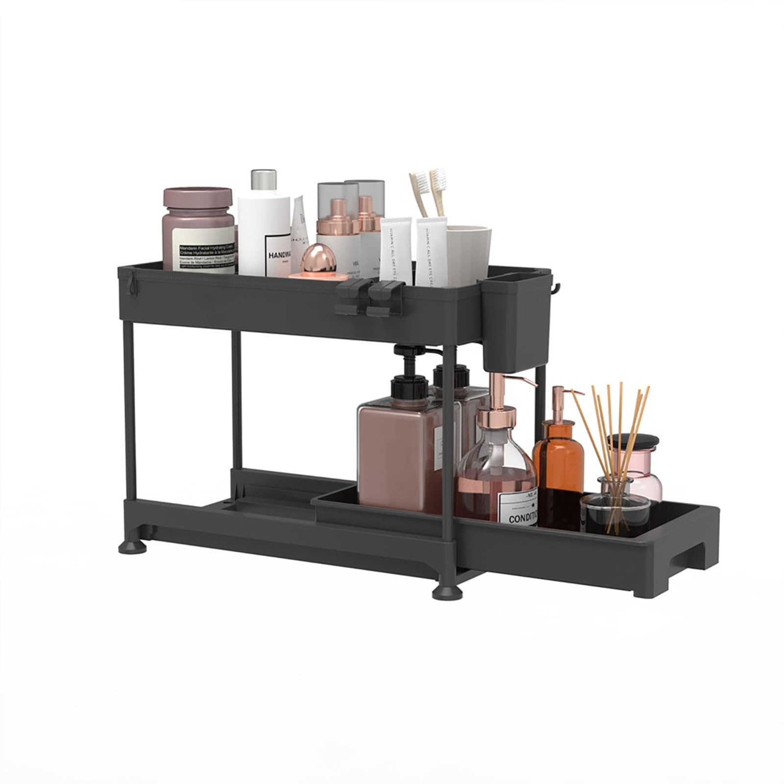 Organisateur de cuisine de rangement sous évier, rangement de cuisine coulissant à 2 niveaux sous étagère d'évier, organisation polyvalente pour cuisine salle de bain, pour placard de cuisine et pla