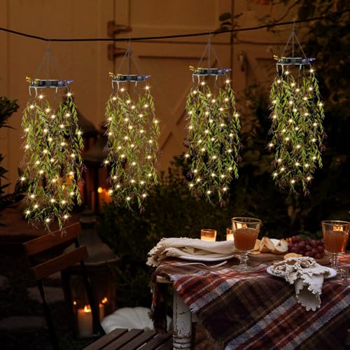 Lanterne Solari da Esterno, KagoLing Lanterna da Esterno, 4 Pezzi Piante rampicanti Artificiali per Natale, Feste, Matrimoni, Decorazioni Esterne in Giardini di Casa, Luci Solari da Esterno