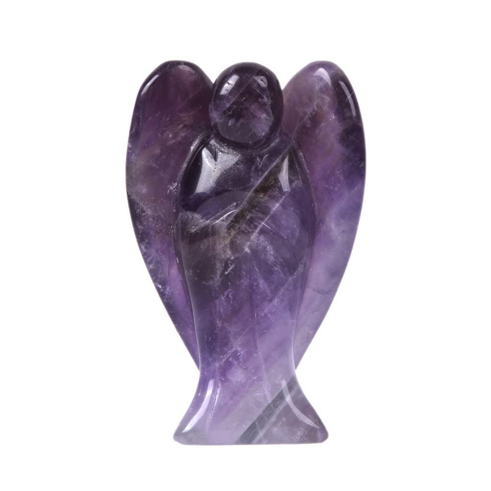 Justinstones Carved Amethyst Gemstone Peace Angel Pocket Guardian AngelHealing Statue 2 inch