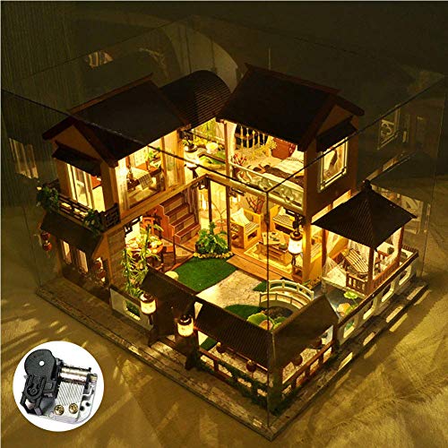 DIY Chinesische Villa Puppenhaus Miniatur-Kit Mit Musik Und Staubdicht Lotusteich Mondlicht Puppenhaus Led-Leuchten… – Bild 5