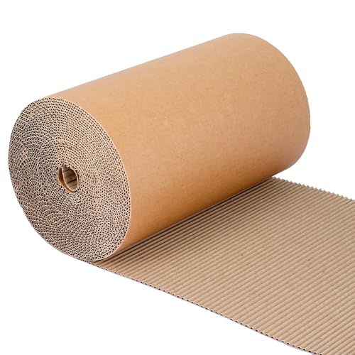 Consejos para Comprar Corrugadores Top 5. 44 Rollo de cartón corrugado 9 x 394 pulgadas más grueso y ancho, papel corrugado marrón de una cara, hoja de papel corrugado B Flute, rollo de cartón para envío, envoltorio para...
