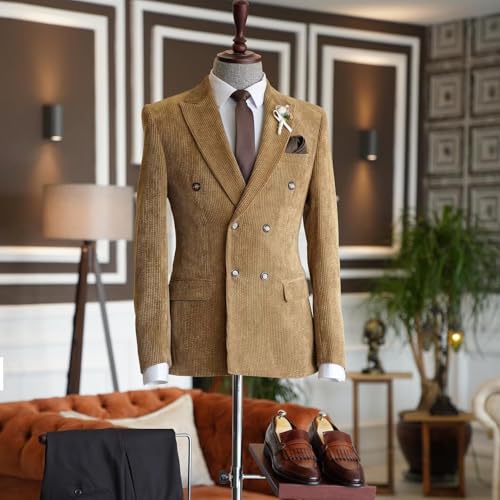 Mens Corduroy Jacket Double Breasted Blazer for Men Classic Suit Jacket Sport Coat Formal Casual Suit Blazer4
