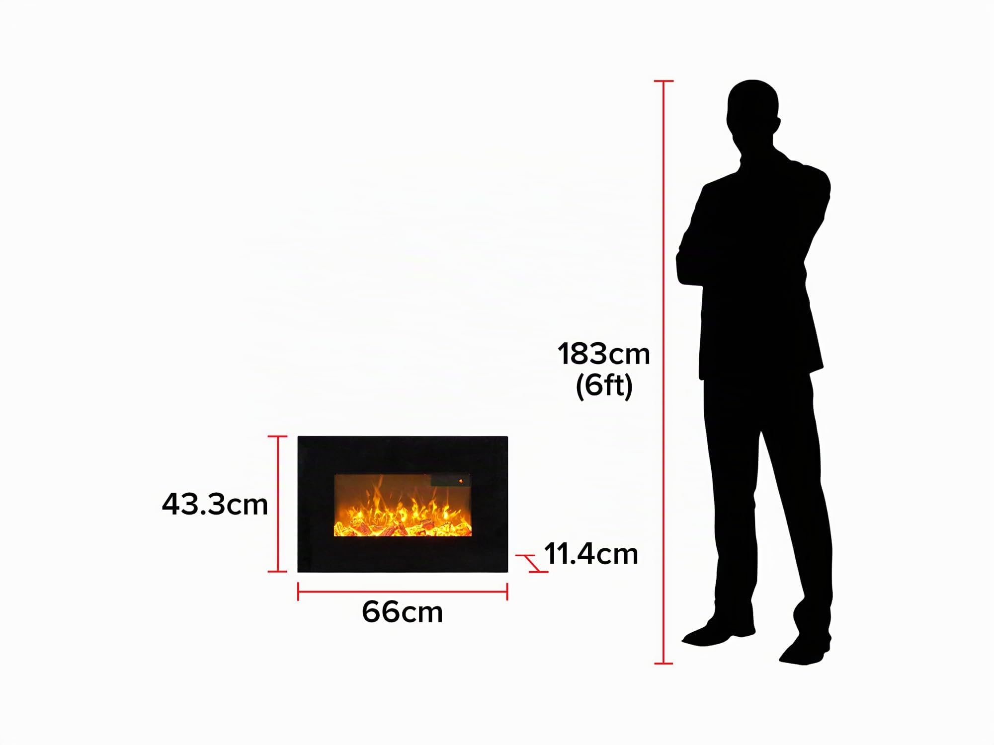 WM-9334 Elektrischer Wandkamin mit Fernbedienung in Schwarz, 66 cm