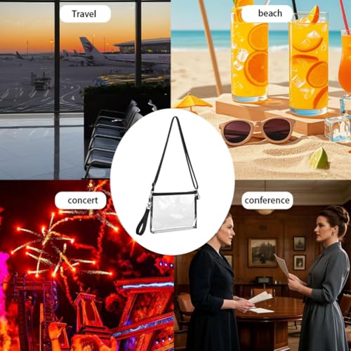 Transparent PVC 215x275x2mm Small Stadium Approved Crossbody Bags Rectangle See Through Black Handbag Clear Waterproof Shoulder Purse with 53cm Adjustable Strap for Women Traveling Sports Concerts3