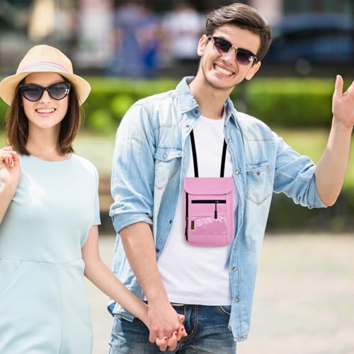 Image of Travel Neck Wallet & RFID Blocking Sleeves for Men and Women, Neck Money Pouch Anti Theft Travel Document Organizer with Adjustable Strap - Pink