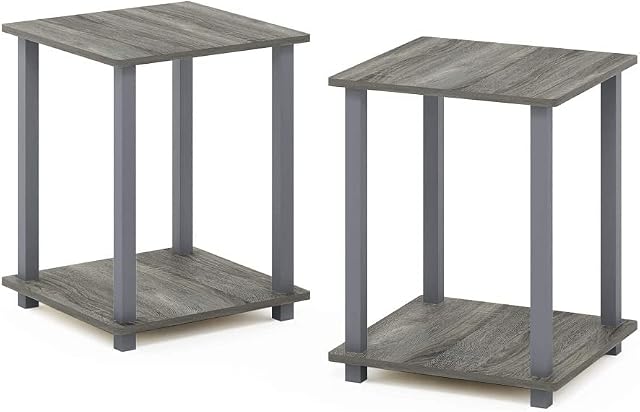 Furinno Simplistic 2-Pack End Table, Side Table, French Oak Grey/Grey