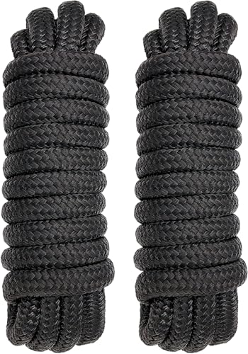 PACTHSD 2 Pack 5/8 x 30 Dock Lines - Marine Grade Nylon Boat Rope with 15 Loop for Docking and Mooring - Double Braided Boat Lines High Strength Easy Handling Fray Resistant - Black