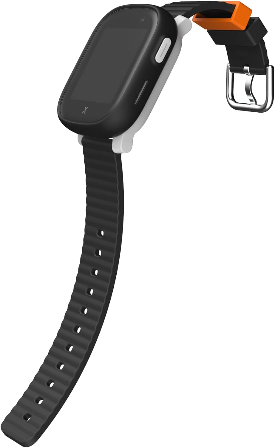 XPLORA X6 Play watch with its strap unbuckled, showing the strap design.