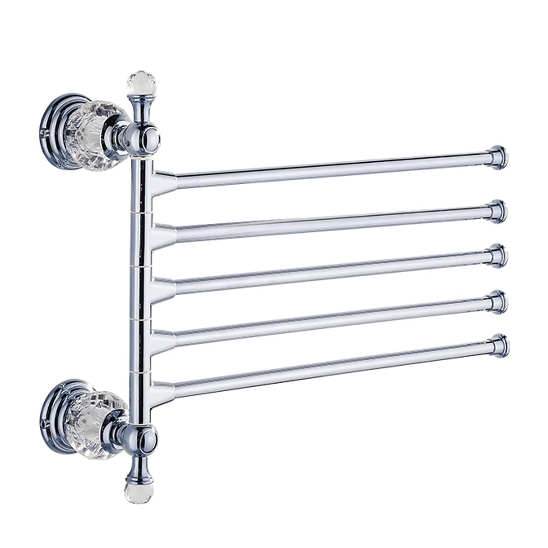 LMYSXAOZ Vintage Crystal Brass Swivel Towel Rack Bar for Bathroom, Wall Mounted Polished Chrome Folding Arm Swing Out Hanger Holder Space Saving Laundry 5bar