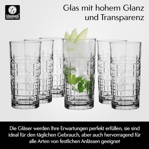 Glasmark Krosno - Set di bicchieri da acqua per long drink, cocktail gin acqua, long drink, bicchieri da cocktail, bicchieri per acqua, lavabili in lavastoviglie, trasparenti, con effetto cristallo, 6 - immagine 4