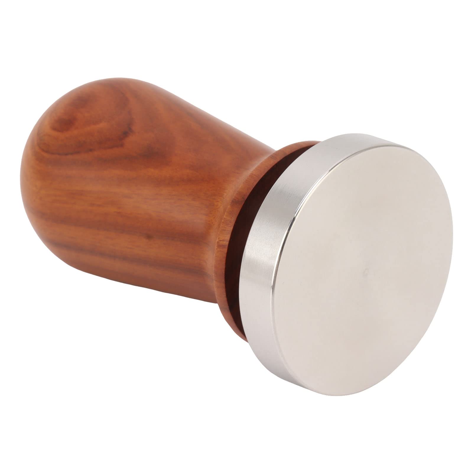 Pressino per caffè con base piatta in acciaio inossidabile Manico in legno Pressa per caffè in polvere (53 mm)