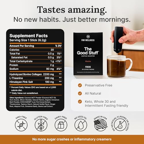 Image of The Good Stuff | Mocha Coffee Booster | Healthy Coffee Creamer for Focus & Energy | Keto, Non-Dairy Creamer Powder with MCT Oil, Collagen & L-Theanine | 30 Servings