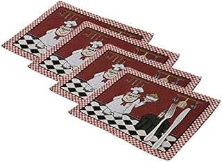 Fat Chef Placemats Woven Tapestry Place Mats - Set of 4 Decorative Chef Collection, Dining Room Kitchen Heat Insulation Stain-Resistant Placemats, 13x19 Inches