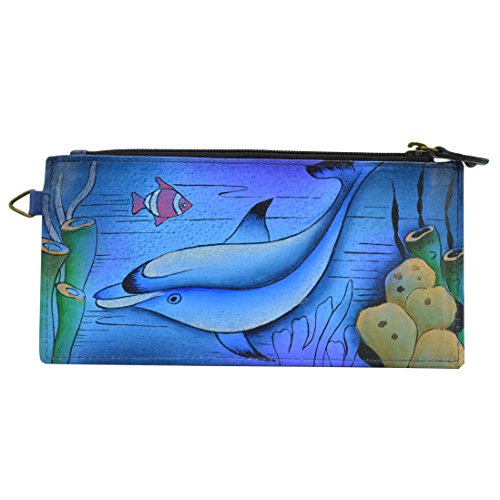 Anna by Anuschka Women's Hand Painted Genuine Leather Organizer Wallet - Playful Dolphin