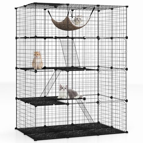 PETSITE Cat Cage Indoor, Metal Wire Cat Enclosure Kennel with Extra Large Hammock for 2-3 Cats, Ferret, Chinchilla, Rabbit, or Other Small Animals, Anti-toppling Device Included (43 x 29 x 56 Inches)