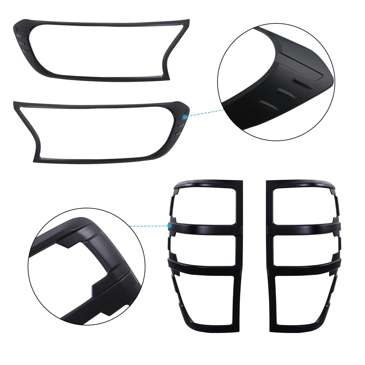 Protector de luz para accesorios Ford Ranger, Wildtrak Raptor Thunder 2015-2022 XL XLT Limited Stormtrak Wolftrak T7 T8 protector de luz trasera delantera y trasera, 4 unidades