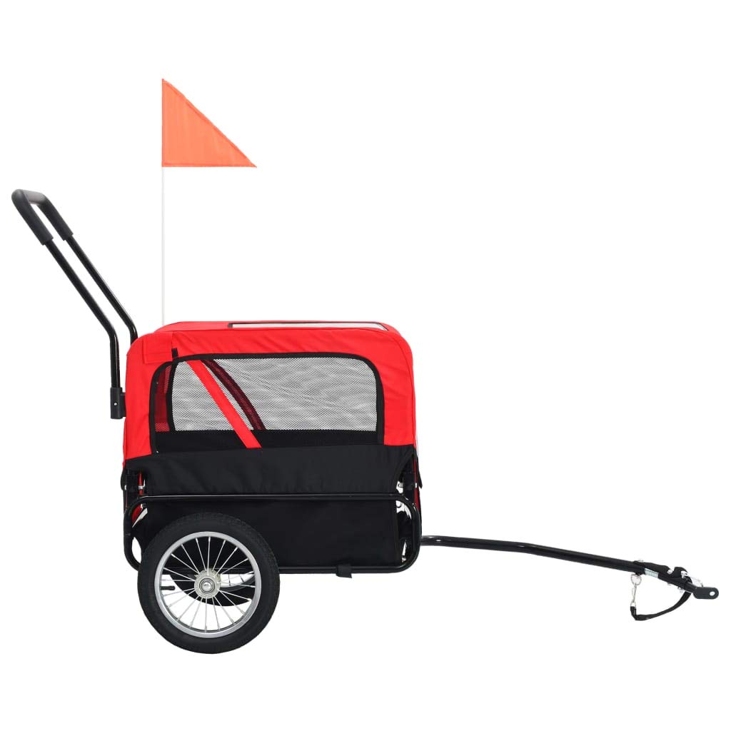 2-in-1 Tier-Fahrradanhänger und Jogger, Faltbar Hundeanhänger, Hunde Fahrrad Tier Anhänger, Oxford-Gewebe mit Stahlrahmen, Rot und Schwarz 135 x 56 x 97 cm (L x B x H)