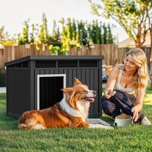 YITAHOME Plastic Dog House, Indoor & Outdoor Dog Kennel with Lift-Up Sloping Roof, Waterproof & Ventilated for Small to Medium Dogs, Easy to Clean Design, Black - Image 3