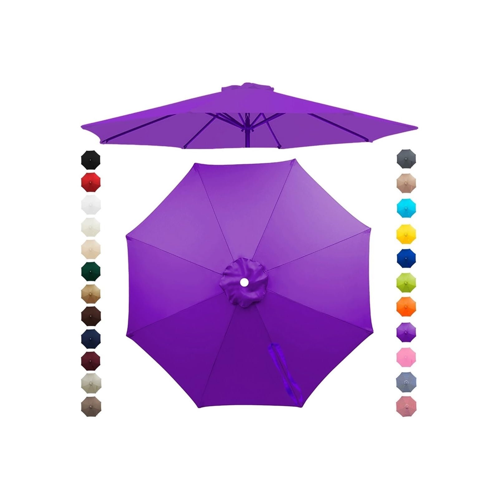 Chinimon Purple Replacement Parasol Canopy 2M/2.5M/2.7M/3M/3.5M, 6/8 Arms Garden Parasol Cover For Yard Beach (, 3M/6-Ribs)