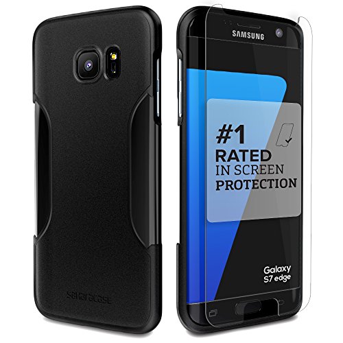 Galaxy S7 Edge Case, Black SaharaCase Protective Kit [Case + Tempered Glass Screen Protector] Rugged Hard Frame [Slim Fit] Shock-Absorbing Bumper (Black)