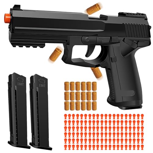 Tcxomino Automatic Shell Ejecting Toy Gun for Age 8-13+ Years Old Boys, Fidget & Shooting Game, Realistic Toy Pistol with 120 Soft Bullets, 18 Shells & 2 Magazines, Ideal Gift for Kids Adults (Black)