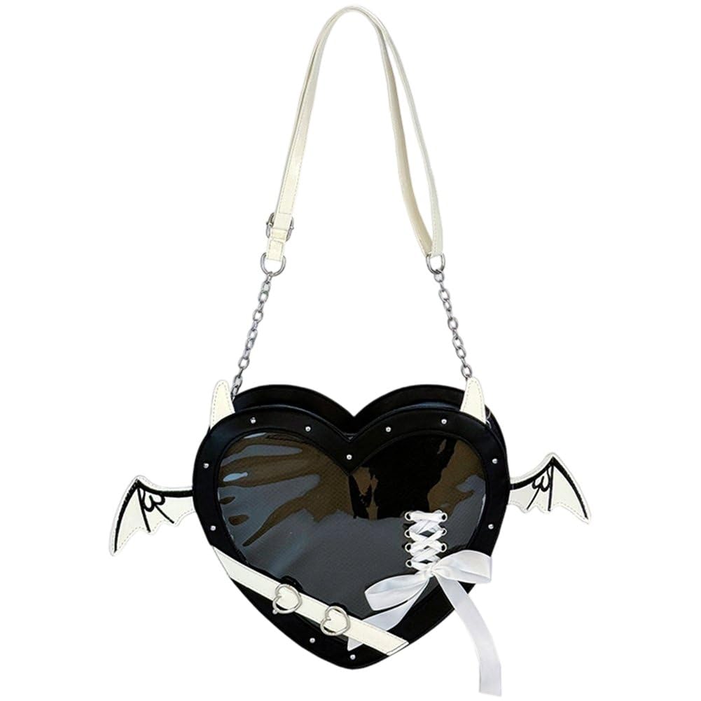 Ita Bag en Cuir PU Hrippy Sac Bandoulière Cœur Style Punk à Ailes de Chauve-Souris