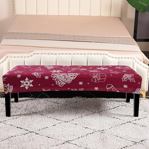 Image of SearchI Christmas Dining Bench Cover, Stretch Washable Long Bench Seat Covers, Rectangle Dining Table Bench Slipover for Dining Room, Living Room, Kitchen(Snowflake)