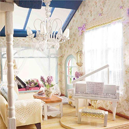 WECDS Puppenhaus Holz Puppenhaus Miniatur DIY Kit Provence Serie Puppenhaus Möbel mit LED-Licht DIY Puppenhaus (Farbe… – Bild 6