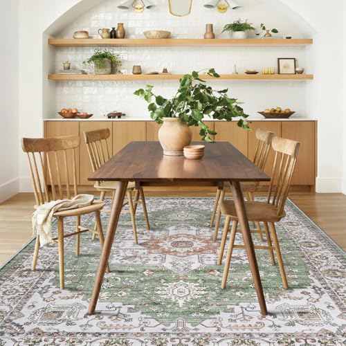 RUUGME Living Room 3x5 Area Rugs - Washable Lightweight Area Rug Stain Resistant Carpet Vintage Soft Rugs for Bedroom Kitchen with Non Slip Backing Home Decor Small Mat 3x5 Sage