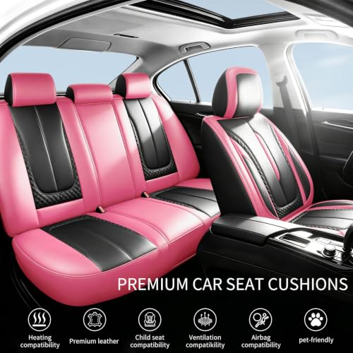 Image of Fit Trailblazer Car Seat Covers for Chevrolet /Chevy Trailblazer 2021-2026 - Premium Breathable Leather,Airbag Compatible,Waterproof All-Weather Seat Cushion Protector, 2 Front Seat Pink&Black