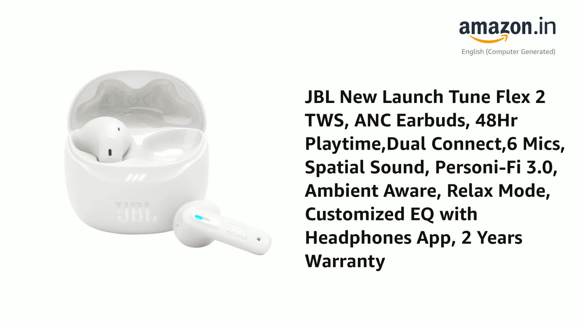 Refurbished) JBL New Launch Tune Flex 2 TWS, ANC Earbuds, 48Hr