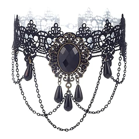 TseenYi Black Lace Choker Necklace Goth Lace Pattern Necklace Layered Tassel Water Drop Pearl Pendant Choker Jewelry for Women and Girls Valentine's Day Christmas Festival Gift Cover