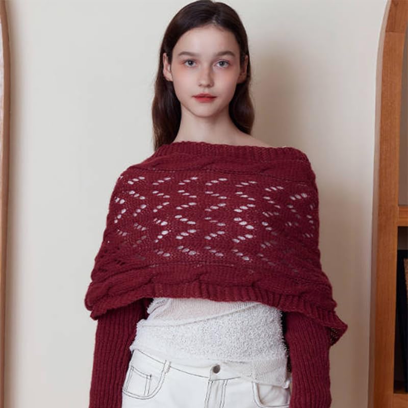 1 Pc Women's Knitted Sleeve Scarf, Red2