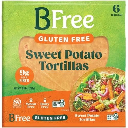 BFREE Gluten Free Tortillas - Sweet Potato Wraps, 8.89 Ounce | Low Carb | 6 Gluten Free Wraps per pack [6 Packs per Case]